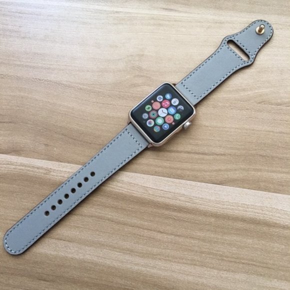 NEW GRAY Genuine Leather Band For Apple Watch - Picture 5 of 6